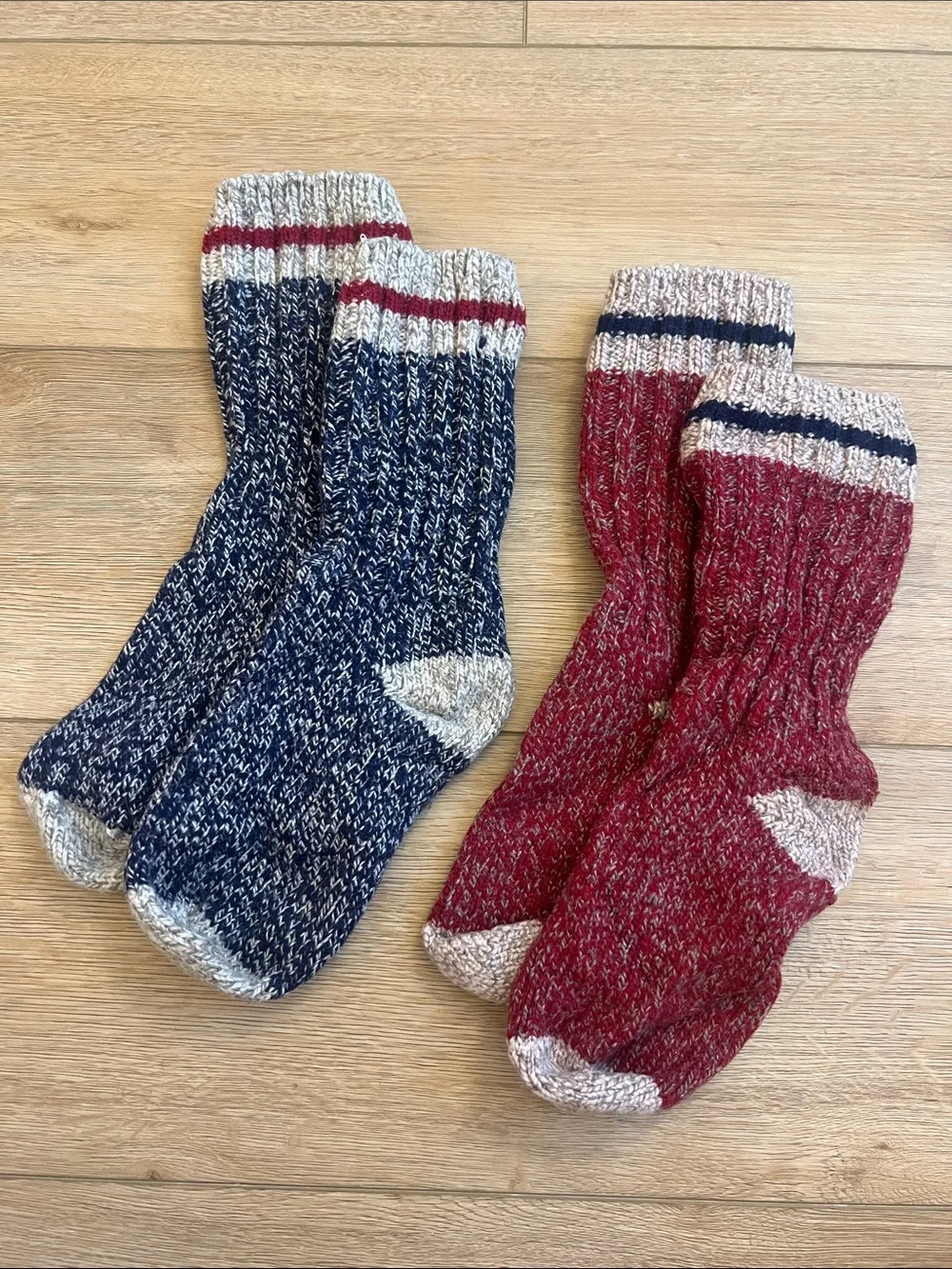 Cozy Marled Wool Blend Crew Socks Red Navy Winter 2 Pair